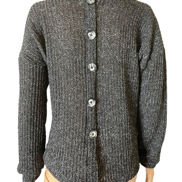 Haute Project sweater knit black & gray sweater long sleeve back button SZ S - Picture 3 of 12